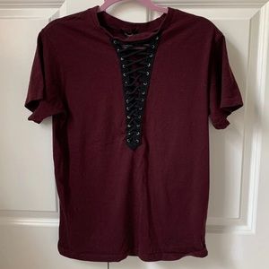 Edgy lace-up Maroon tee